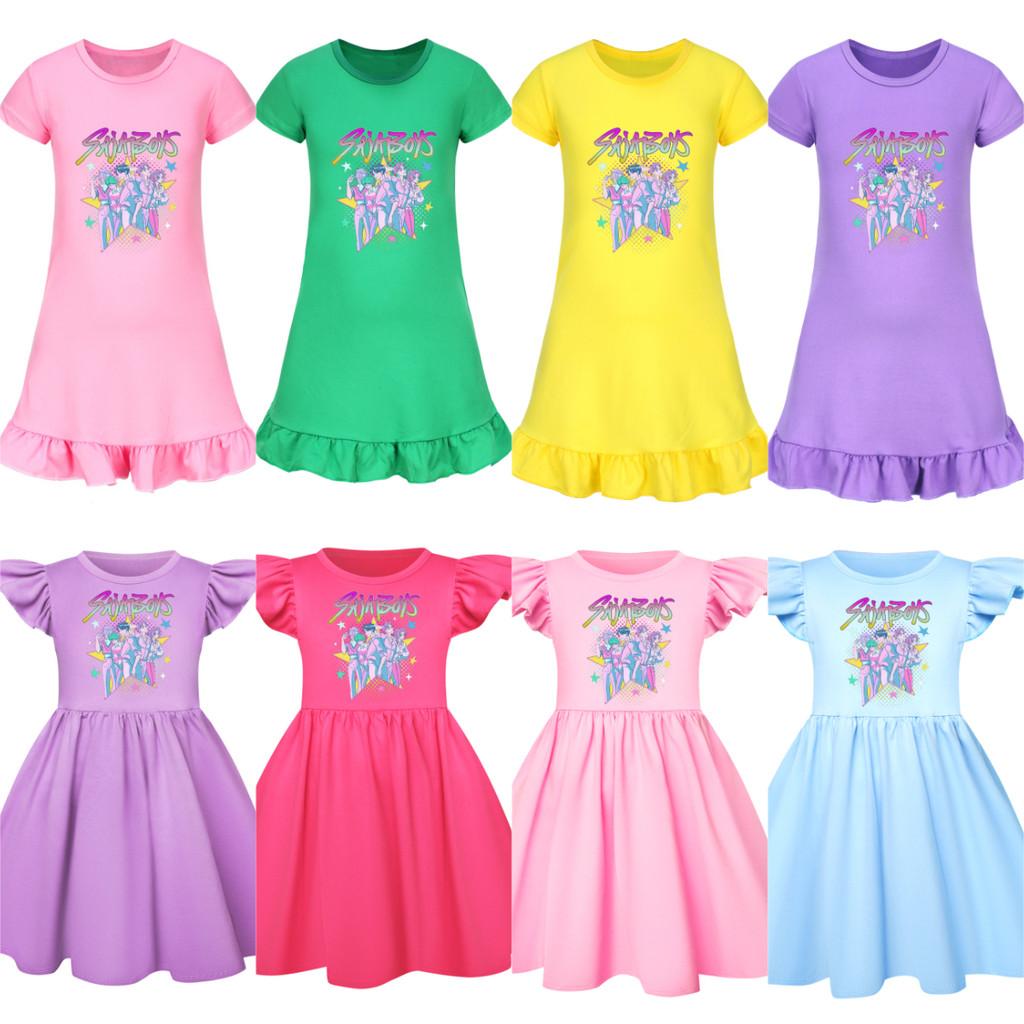 5054 Kids Girls Sajaboys Mira Zoey Rumi Printed Ruffle Short Sleeves Casual Dress