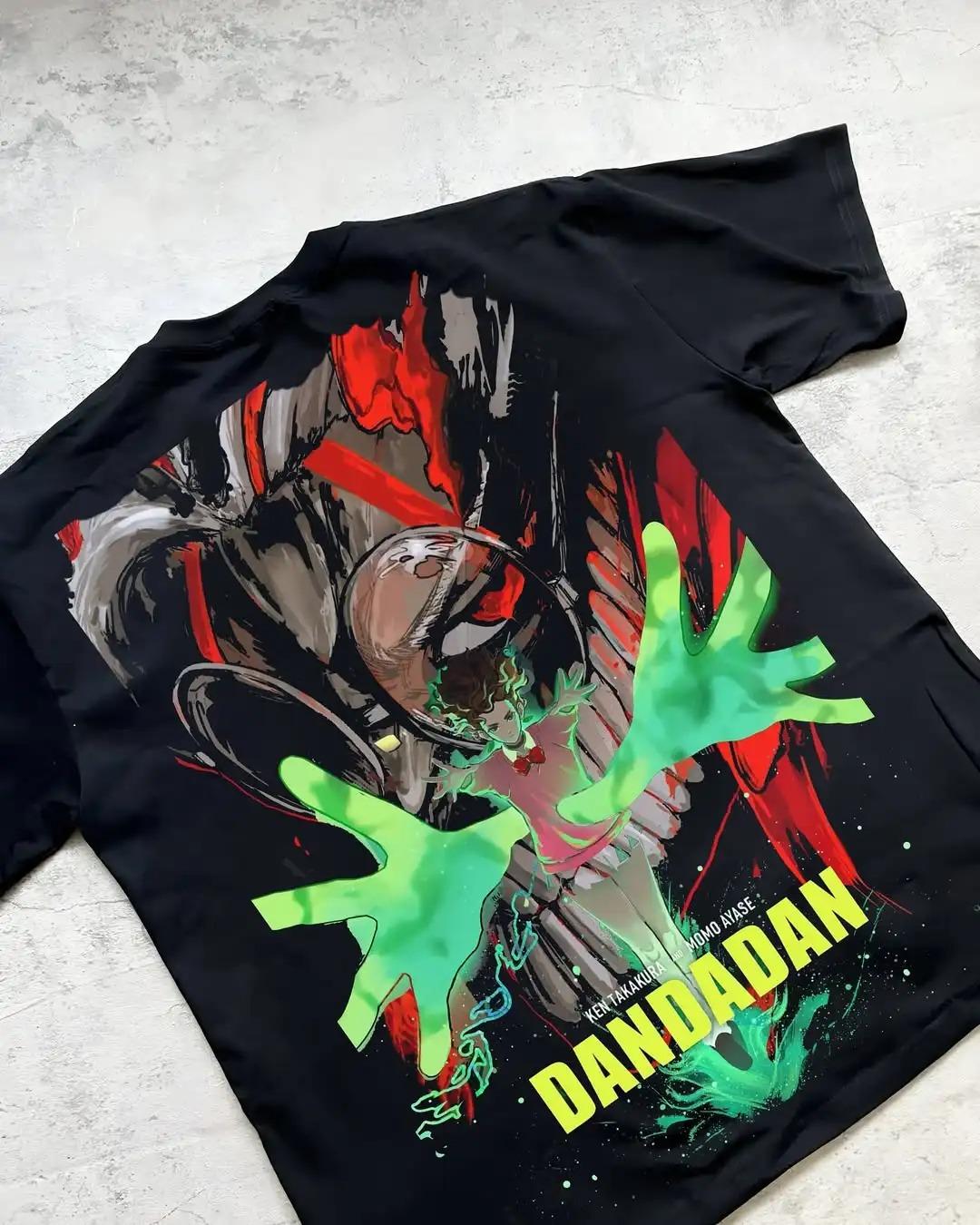 Dandadan Momo Ayase & Ken Takakura Action Scene Graphic Black T-Shirt | Shonen Anime/Manga Fan Streetwear Merch Tee 4XL