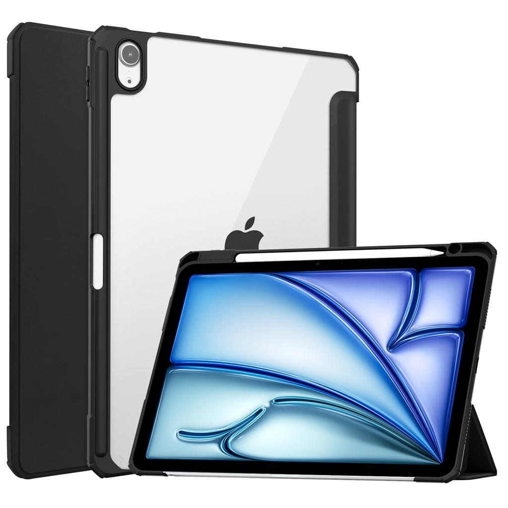 For iPad Air 11 (2025)/(2024) Clear Case PU Leather Auto Wake Sleep Protective Cover with Pen Slot