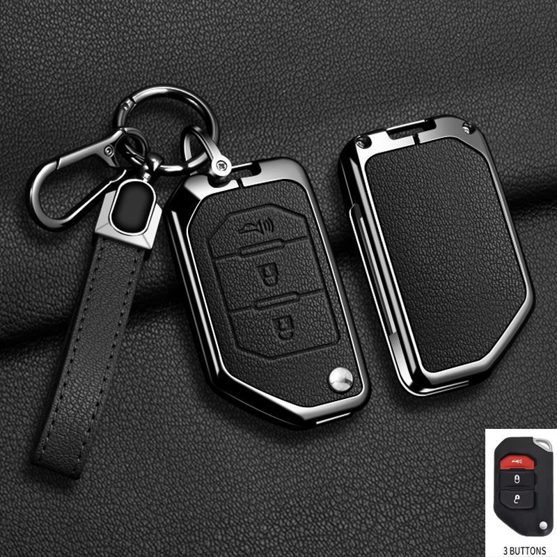 Zinc Alloy Leather Car Key Case Cover for Jeep Wrangler JL JLU Rubicon Gladiator JT Sahara JLU 2018 2019 2020 2021 2022 2023