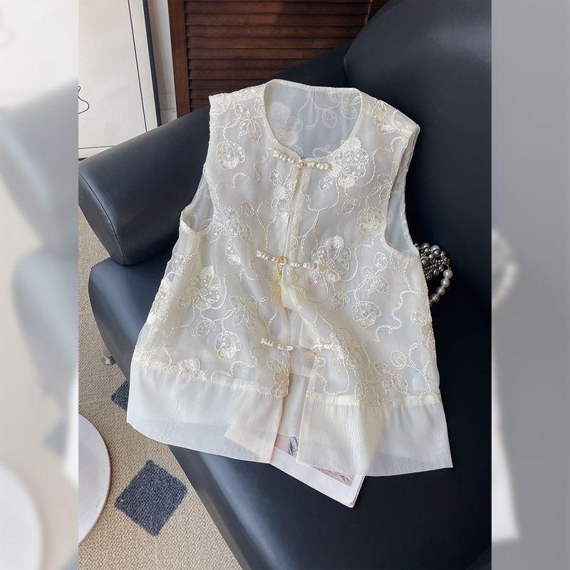 

Лето 2025 новый вышитый кружевной жилет жилет женский французский высококлассный топ 3XL (recommended 138-75kg) абрикосовый