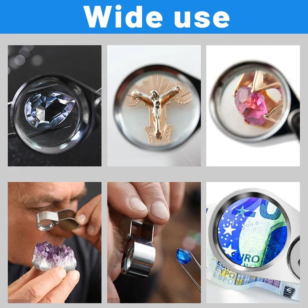 40X Jewelers Loupe Magnifier Metal Magnifying Glasses LED UV Illuminated Jewelry Loop Pocket Folding Magnifying Glass for Coins