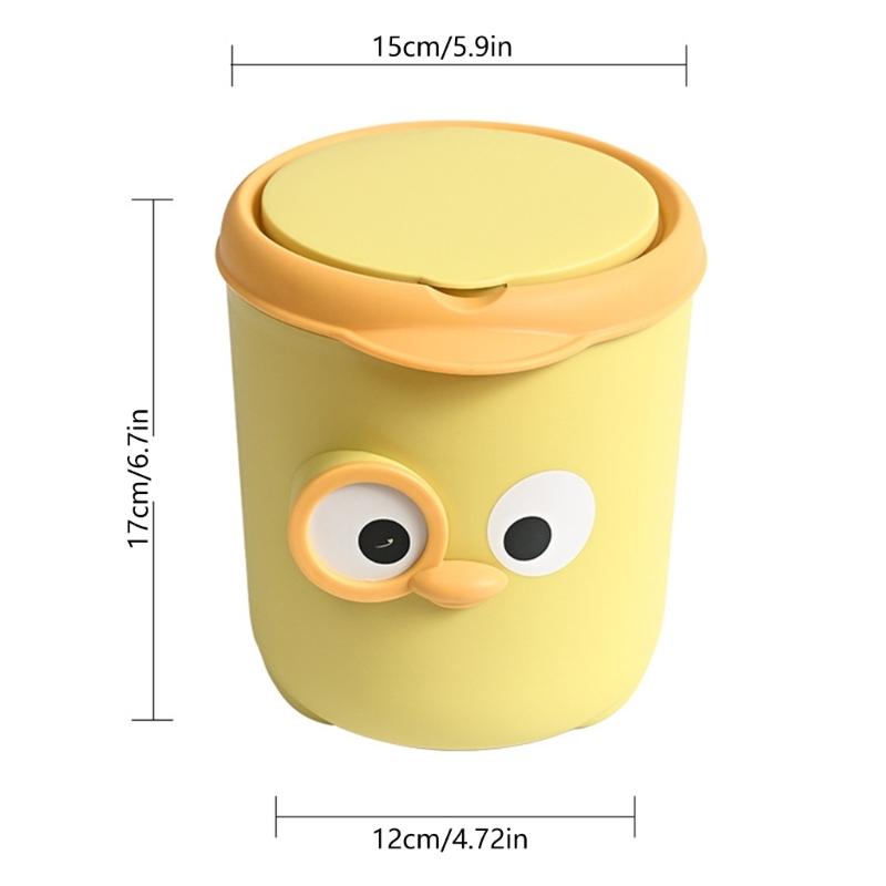 652F Lovely Cartoon Mini Waste Basket with Sealable Lid Trash Can for Small Space