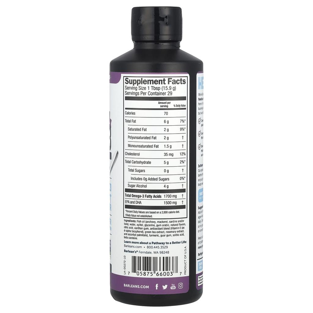 Barlean's Seriously Delicious, Omega-3 from Fish Oil, Passion Pineapple Smoothie, 454G (1Lb)