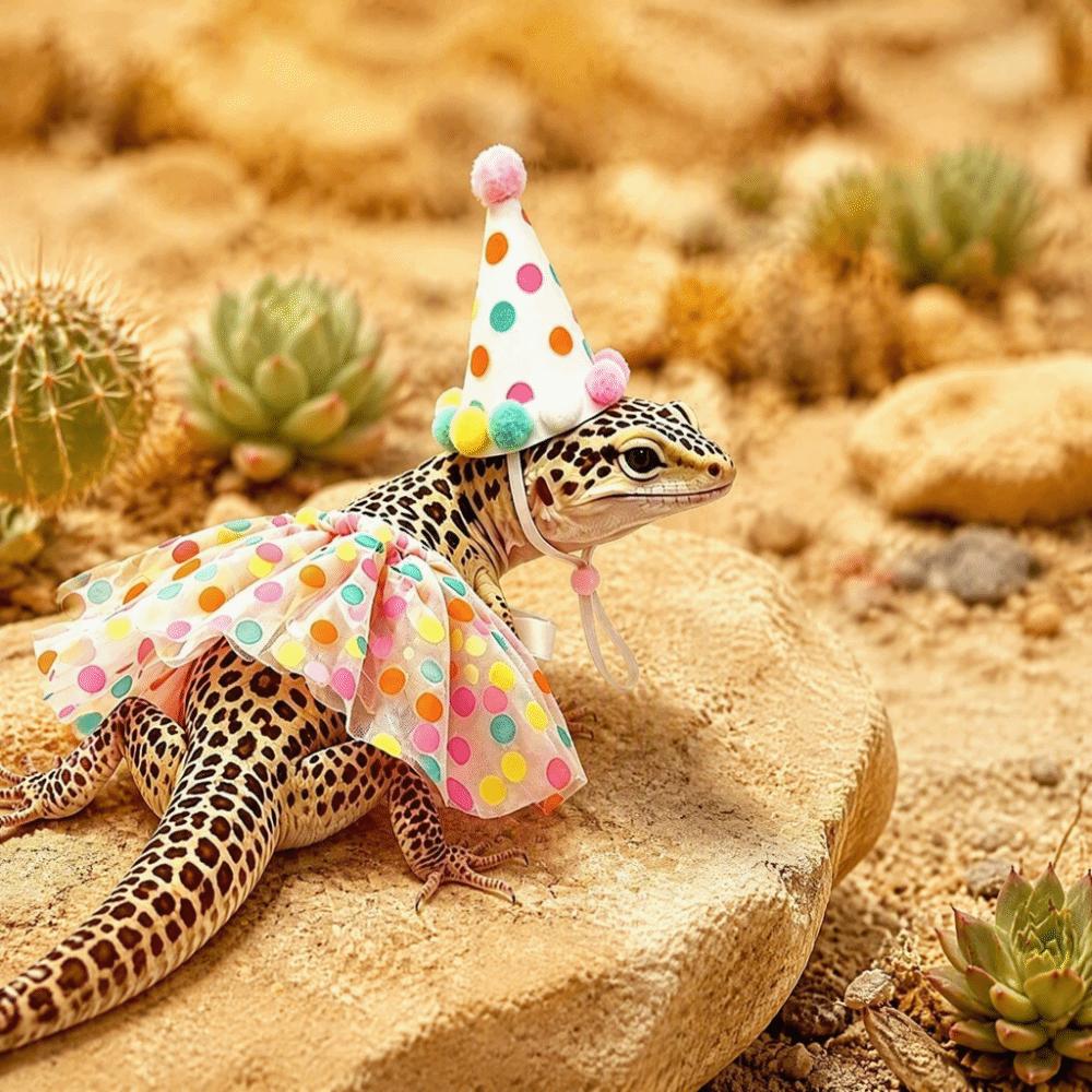 Adjustable Lizard Polka Dot Skirt Elastic Strap Small Pet Hat Soft Reptile Pet Clothing  Walking