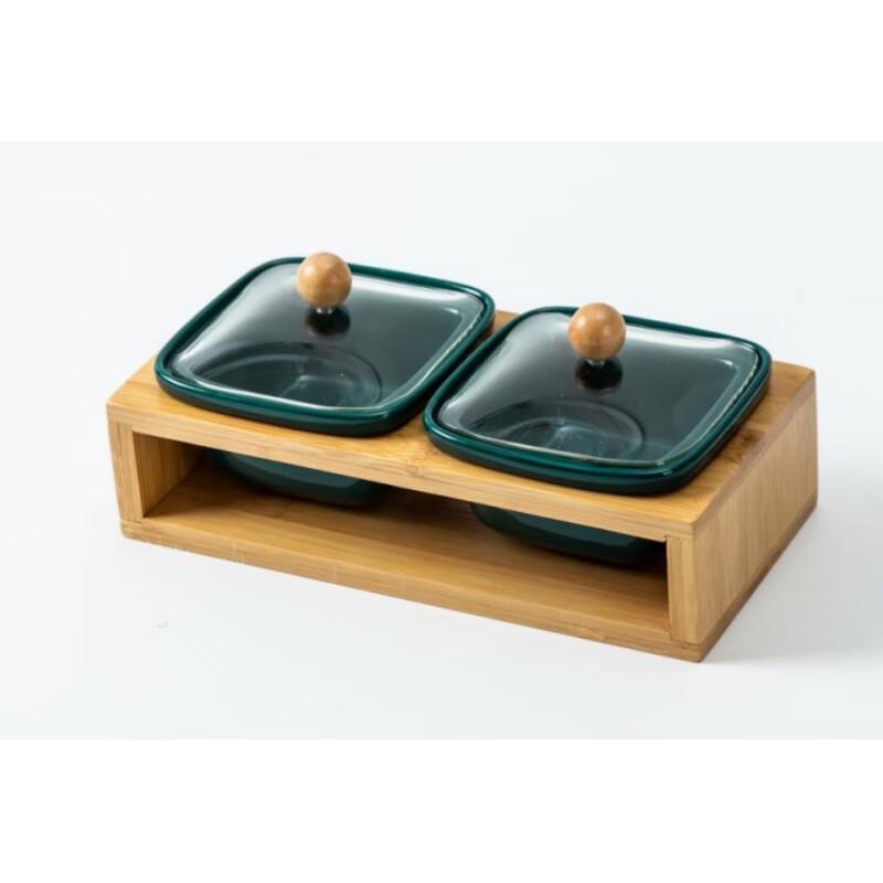 Qianxing Ceramic Snack Platter Set with Bamboo Tray