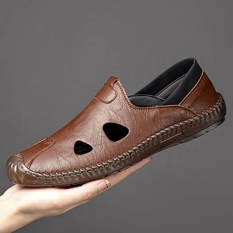 Fashion Breathable Male Shoe Hole Shoes Outdoor Genuine Leather Trend 2025 Barefoot Open Toe New Fashion High Quality Eva Men's Sandal