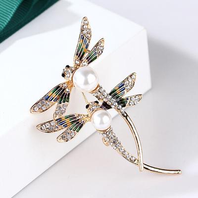 Dobře vypadající dámské šperky na zakázku Crystal Pearl Animal Vážka smaltovaná brož Pin