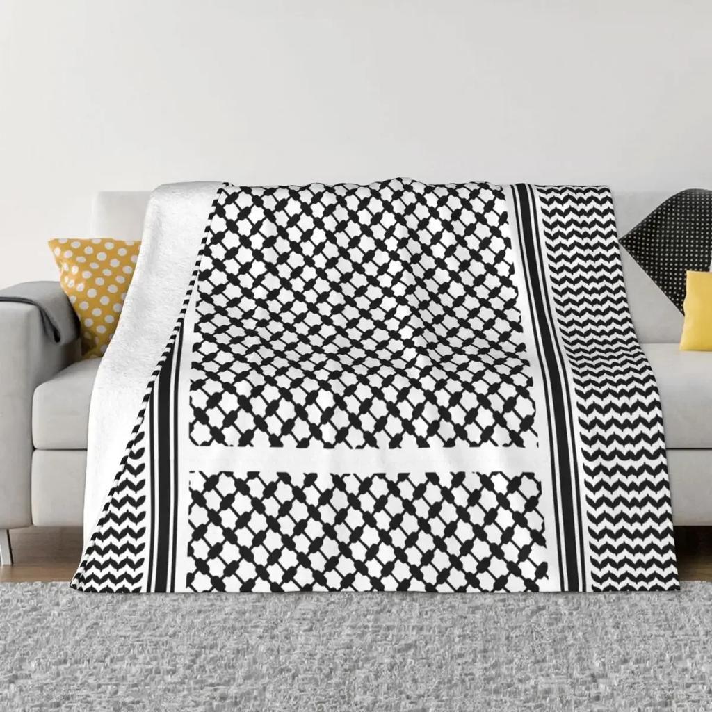 Černá Arabská plyšová deka Keffiyeh Palestina Palestinská Arabština Vlastní přehoz deka pro domácnost 125*100cm Přehoz přes postel