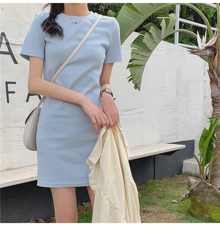2024 Summer Korean-Style Solid Color Mid-Length Dress for Women Students