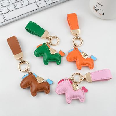 Women Leather Charms Bag Pendant KeyChain Cartoon Pony Rocking Horses Keyring Cute Animal Ornament Accessories