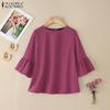 ZANZEA Women Casual Round Neck Solid Color Loose 3/4 Sleeve Blouse