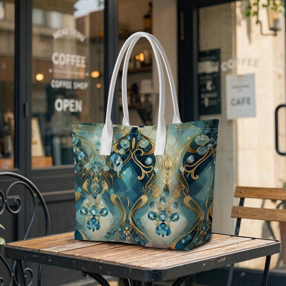 Elegant Teal Gold Pattern Tote Bag 
