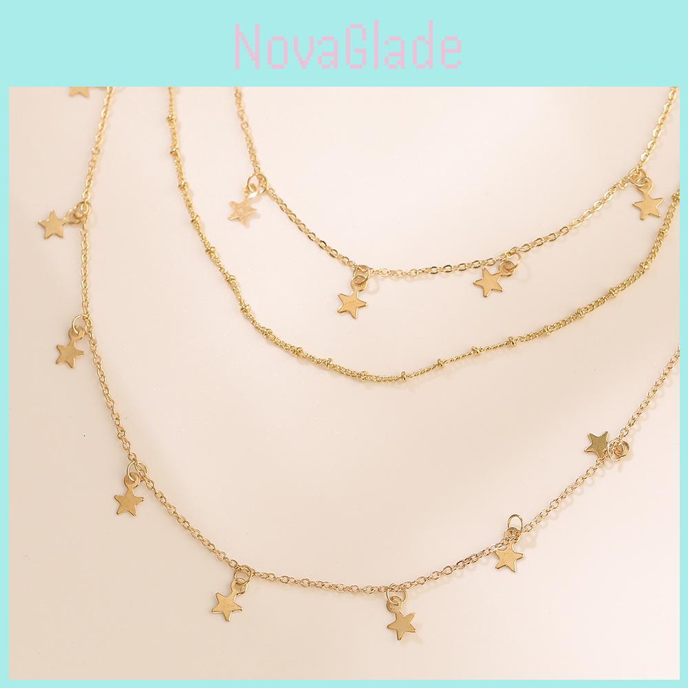 Stunning Alloy Star Shape Three Layer Fashion Pendant Necklace For Women