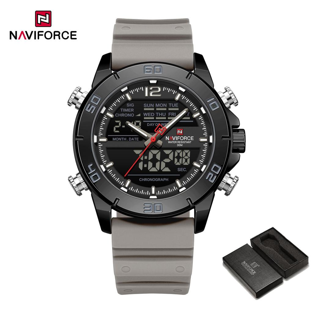 Naviforce Men's Digital Watch Quartz Movement Chronograph Luminous Pointer Silicone Strap Waterproof Men's Multifunctional Outdoor Watch NF9253T