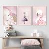 Pink Kawaii Room Decor Swan Nursery Wall Art Canvas Painting Name Personalized Letter Wall Posters and Prints Bedroom Wall Decor