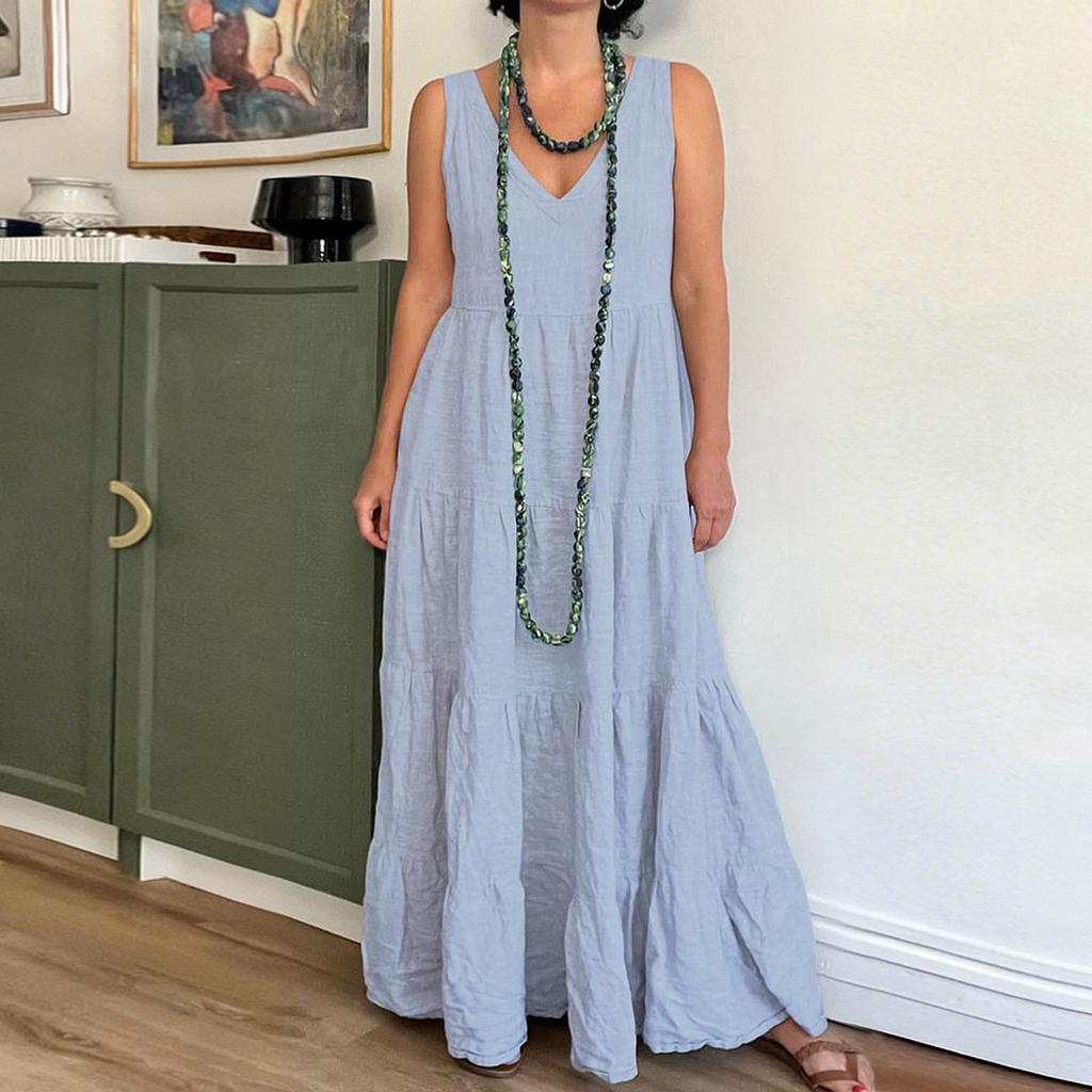 Dress For Women Long Boho Beach Dress Elegant Maxi Dress V,Neck Sleeveless Dress