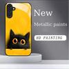 Cute black cat English tempered glass phone case suitable for Samsung GalaxyS26 S25 S24 S22 S21 S20S11S10FE/Ultra/Plus anti drop