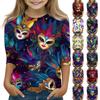Print Tops For Youth Girls Round Neck 3/4 Sleeves T-Shirts Trendy Tops Outfit Tees