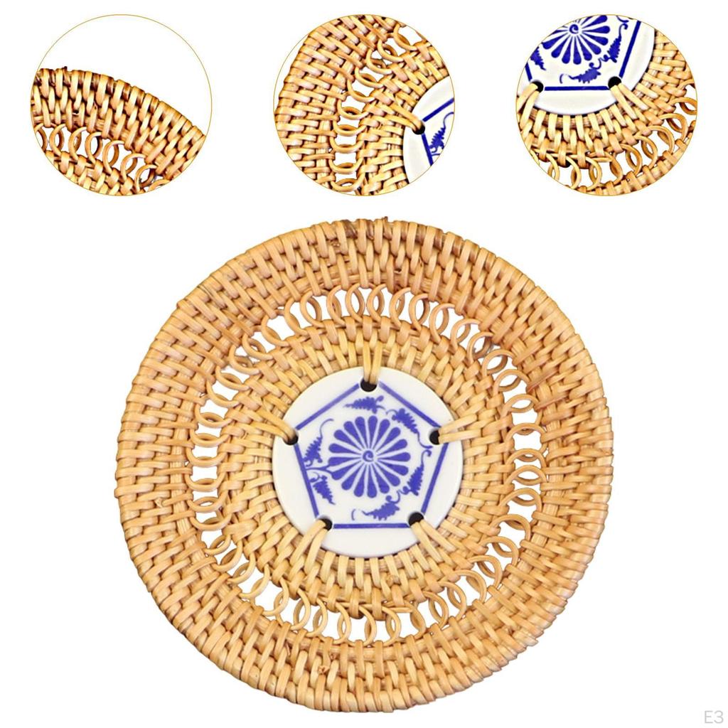 Runder gewebter Platzset Rattan-Platzset, Boho, Bauernhaus, Rutschfeste Webart Tischset für Innen