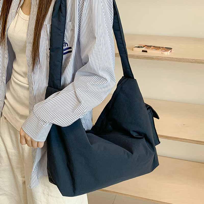 Korean Lazy Style Canvas Bag Women's New Casual Simple Versatile Large Capacity Shoulder Messenger Tote Bag
