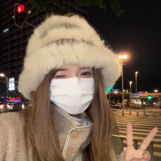 Women Fisherman Hat Imitation Rabbit Fur Decor Autumn Winter Windproof Warm Dome Soft Knitting Basin Hat