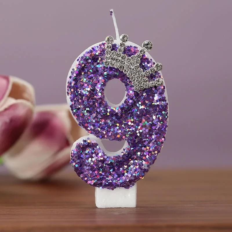 Children's Birthday Candles 0-9 Number Purple Crown Princess Cake Decorative Candle for Cake Decoration Anniversary Party