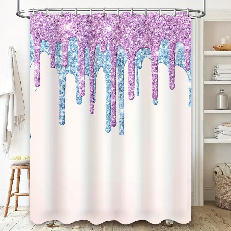 Purple dripping glitter waterproof shower curtain bathroom decor custom size printed fabric water resistant home accessories whi