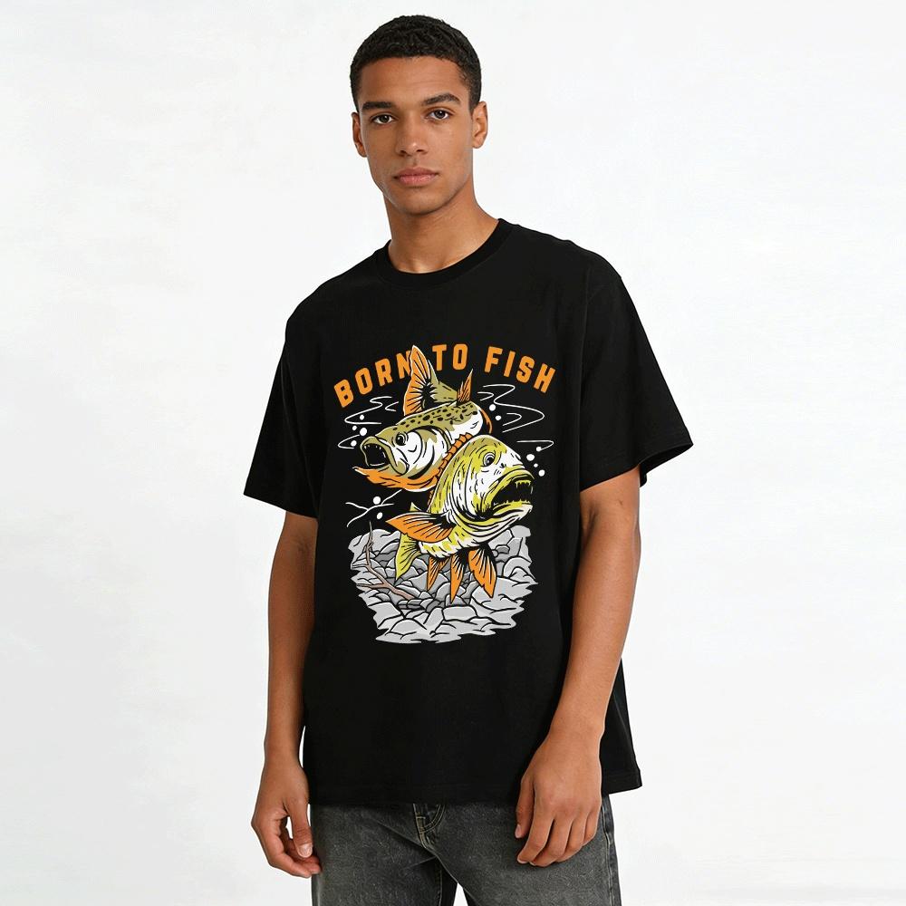 Born To Fish Graphic Tee Bass & Trout Fishing Themed Casual T-Shirt Pure cotton T-shirt