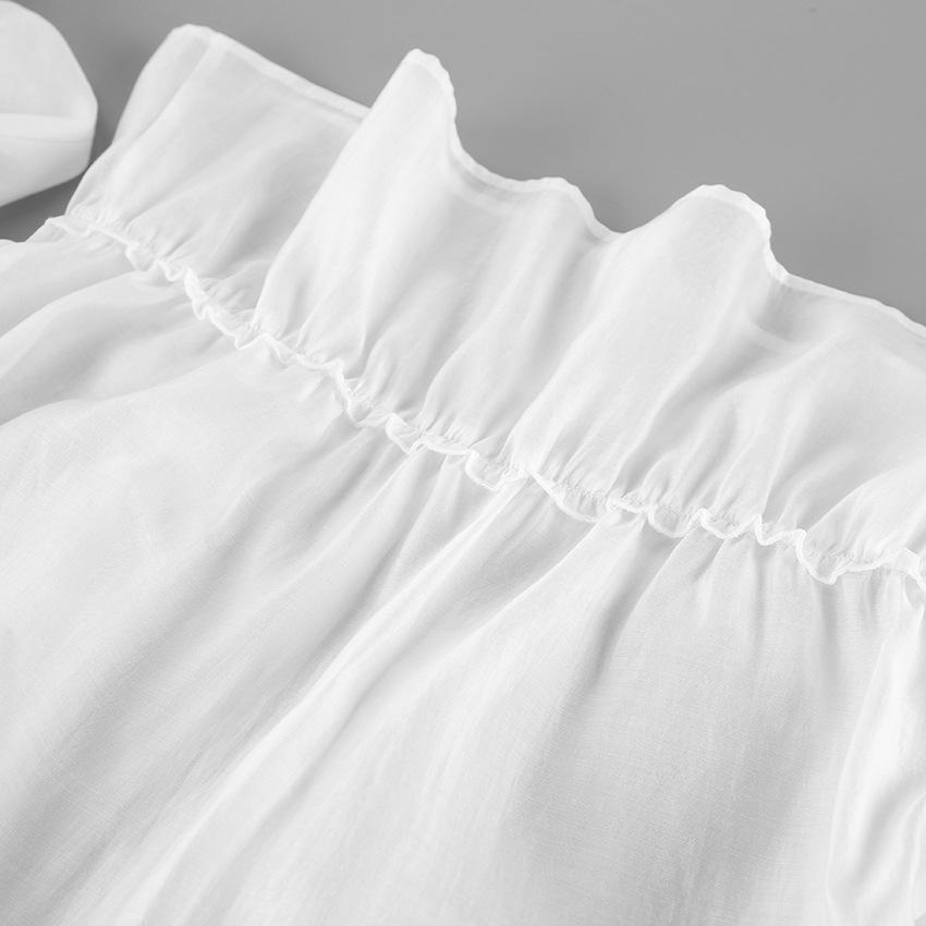 French lace splicing lace-up waist long-sleeved shirt women's 1116 summer Tencel white fly-sleeved top
