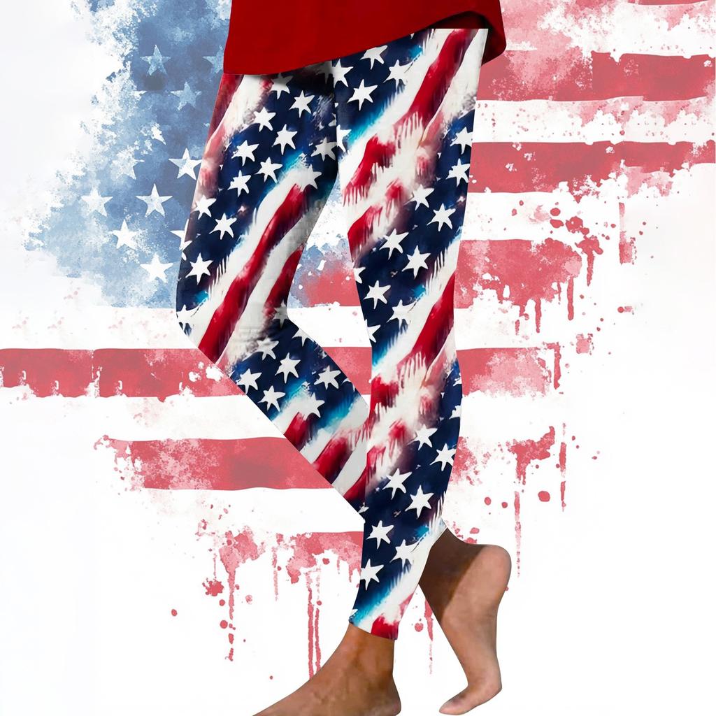 Women's Casual Fashion Outdoor Independence Day Printed Slim Elastic Yoga Pants Cropped Pants