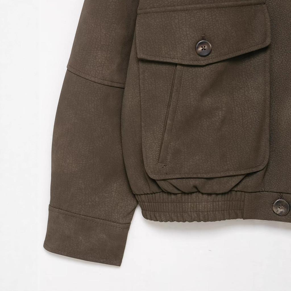 Autumn new women's fashionable suede leather effect with a detachable collar jacket
