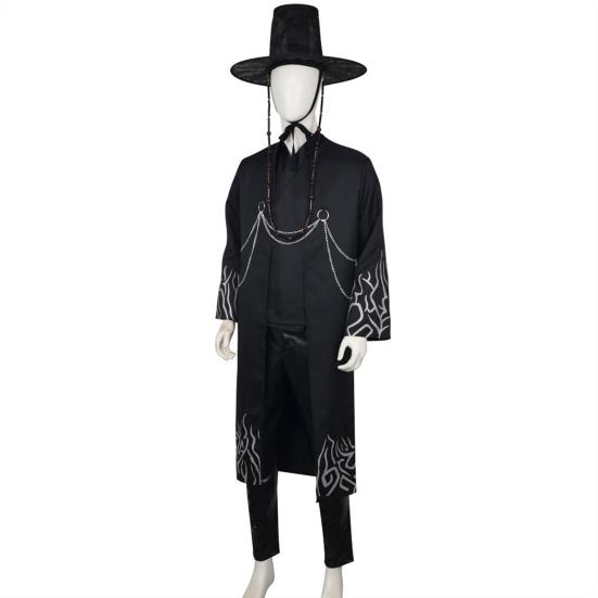 Korean Anime Cosplay Costume Black Flame Robe Shirt Pant Hat Set Villain Role-playing Outfit for Kids Halloween Carnival Performance