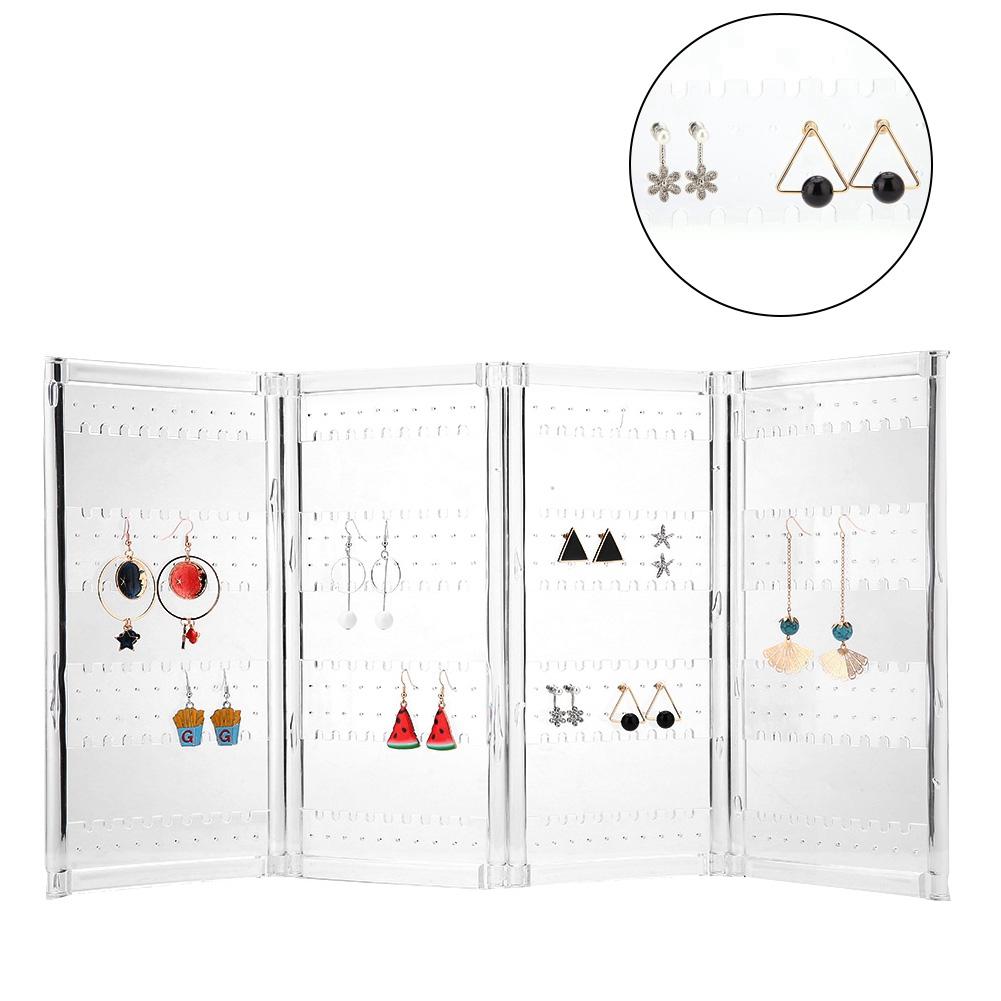 Foldable 4-Panel Jewelry Holder Earrings Display Stand Ear Studs Storage Rack   (Black)
