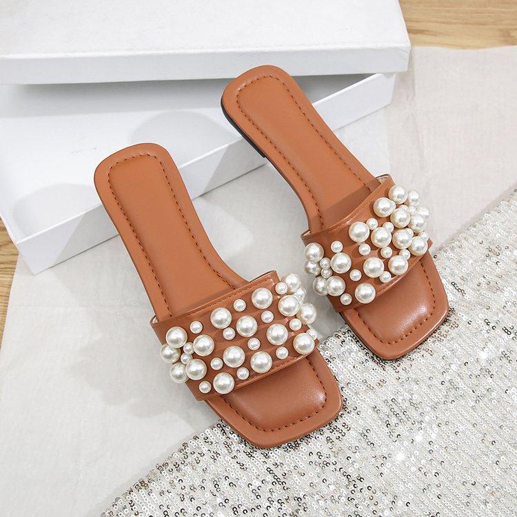 

Fairy wind cool slippers female outer wear 2025 summer new fashionable large size flat heel beach shoes 43 коричневый