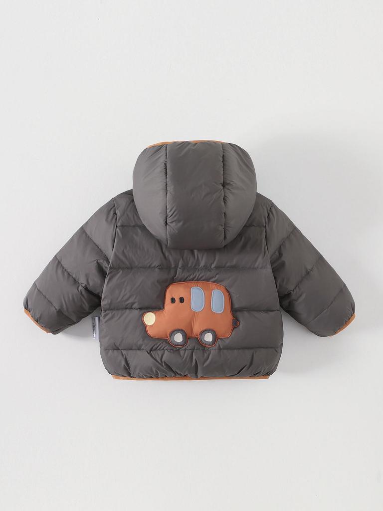 Baby Cartoon Hooded Down Jacket - Warm Autumn/Winter Long-Sleeved Zipper Shirt for Boys' Outdoor Wear