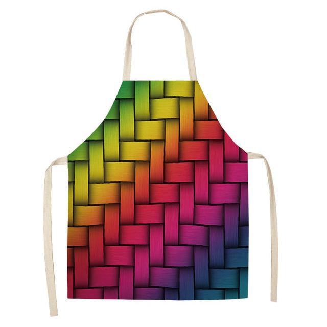 1Pcs Kitchen Apron Rainbow Colorful Geometric Printed Sleeveless Cotton Linen Aprons for Men Women Home Cleaning Tools 55*68cm