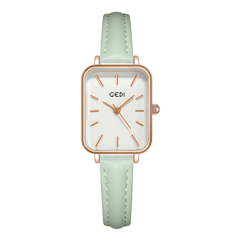 Womens Minimalist Square Quartz Watch With Leather Strap For Casual Office Wear
