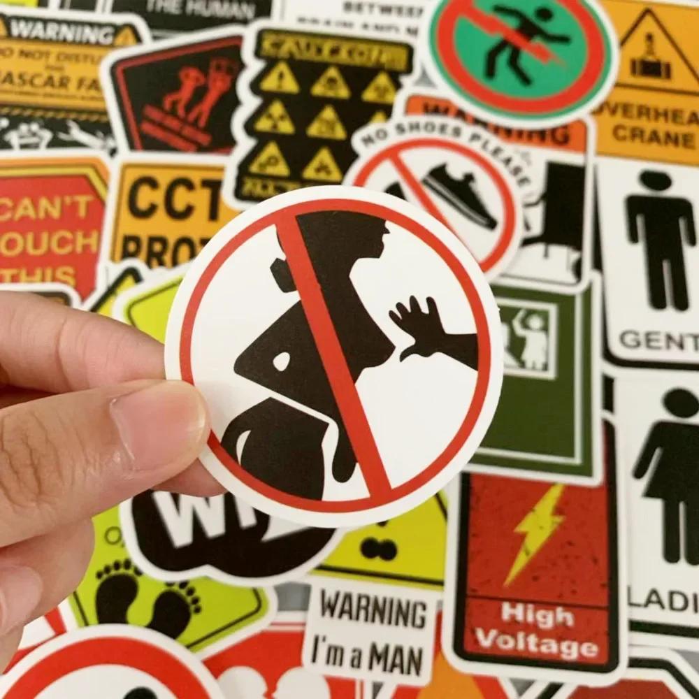 50Pcs Warning Danger Banning Sign Stickers Phone Bike Wall Scrapbook Motorcycle Cool Car Waterproof Cartoon Sticker for Kid Toy