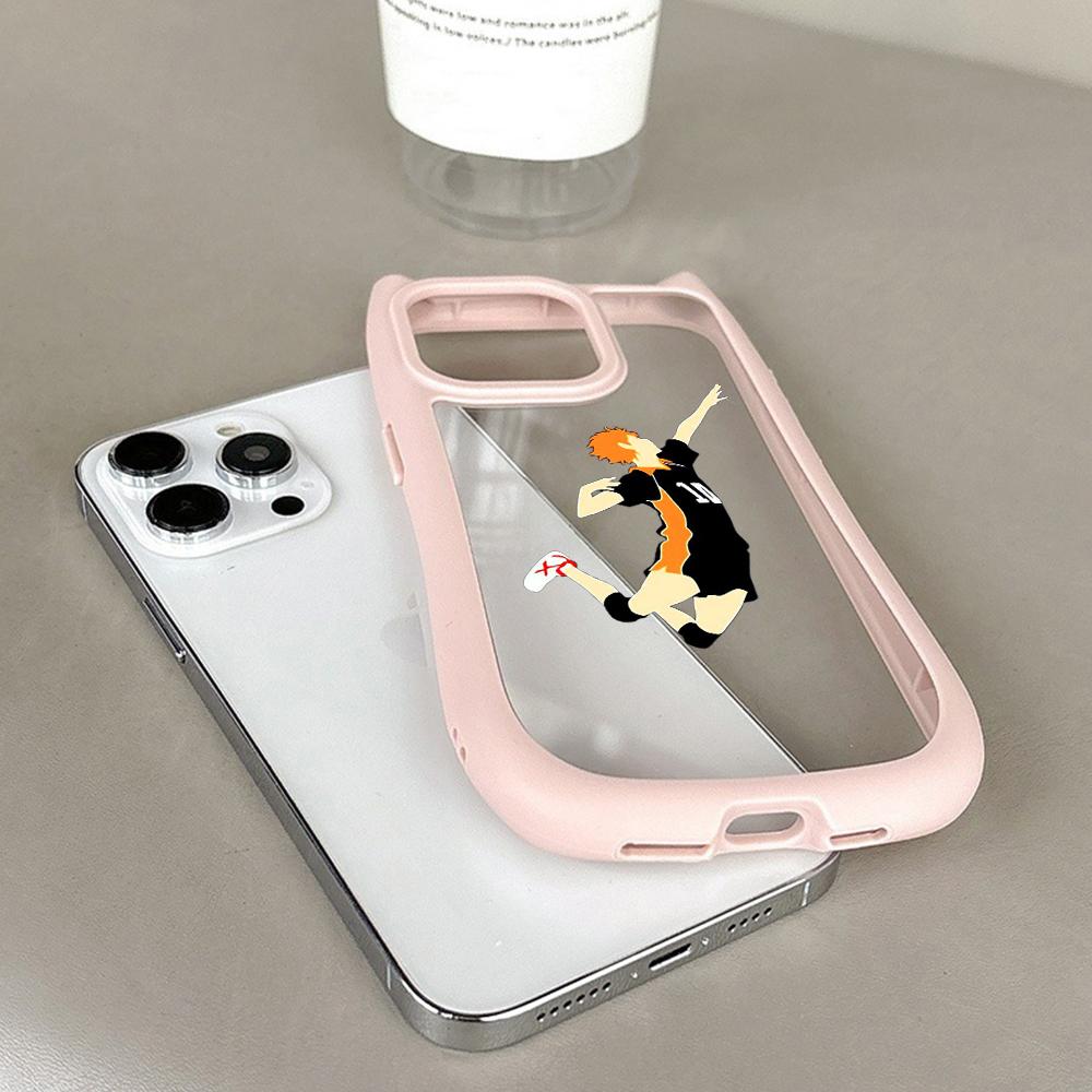 Soft Cat Ear Phone Cases for iPhone 16 15 13 12 11 Pro Max 14 Plus Silicone Anti-Drop Transparent Acrylic Back Cover N69 Anime Haikyuu X Reader Art