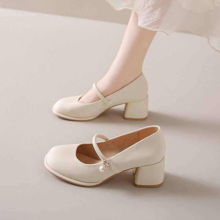 Mary Jane women's shoes 2025 new spring and autumn fashion versatile French medium thick heel single shoes gentle with skirt high heels