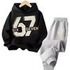 67 Chic Children's Hoodies Set 3-12Y Korean Streetwear Block Tracksuit Fashion Comfortable Kids Sweatshirt 2 Pcs Sets Pant Suit