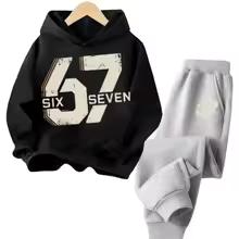 67 Chic Children's Hoodies Set 3-12Y Korean Streetwear Block Tracksuit Fashion Comfortable Kids Sweatshirt 2 Pcs Sets Pant Suit