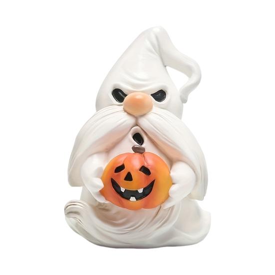 Halloween Resin Nisse Statue Liten Nisse Spøkelse Figur Halloween Tegneserie Stående Spøkelse Ornament for Hjemmekontordekor