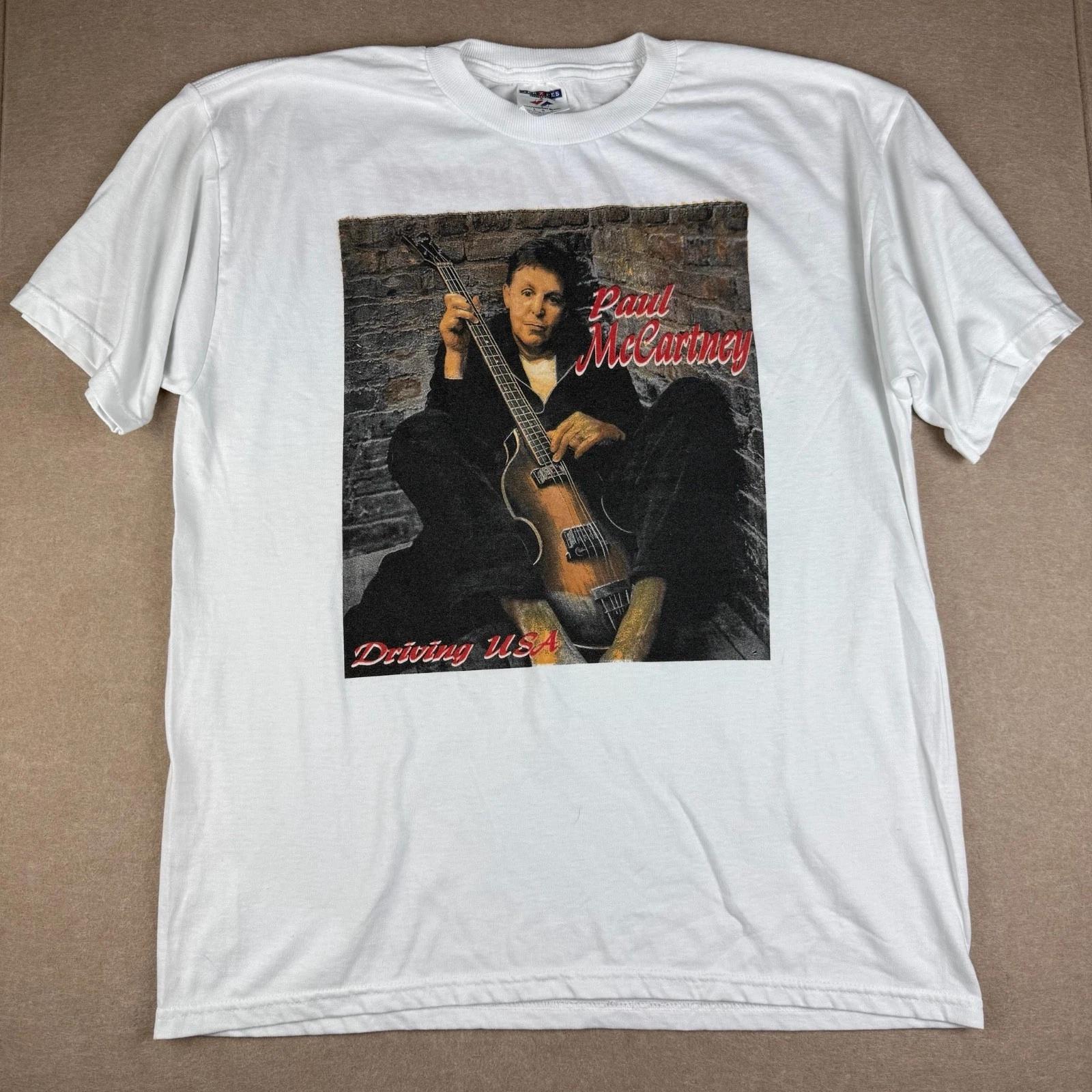 Y2K Paul McCartney Driving USA Tour Shirt Mens L White Concert Band Tee Jerzees S