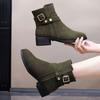 Fashion Scrub Chunky Heel Booties Women's Mid-heel Soft Sole Autumn and Winter Foreign Style Korean Small Ankle Boots