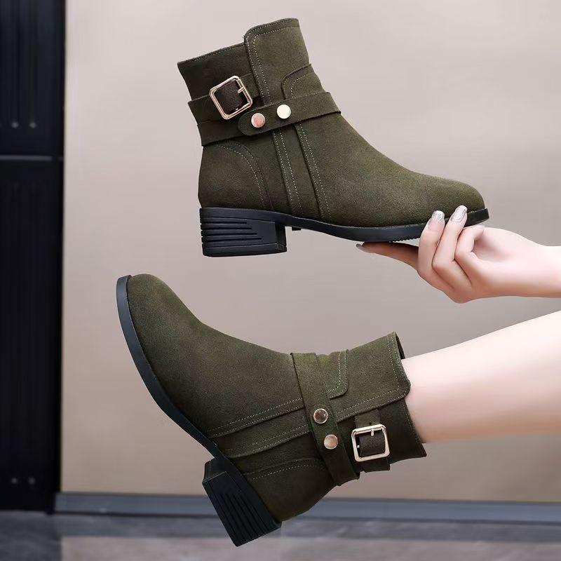 Fashion Scrub Chunky Heel Booties Women's Mid-heel Soft Sole Autumn and Winter Foreign Style Korean Small Ankle Boots