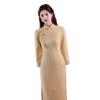 1011 autumn new cheongsam high-end national style yellow women's cheongsam cuffs heavy industry embroidery improved long cheongsam