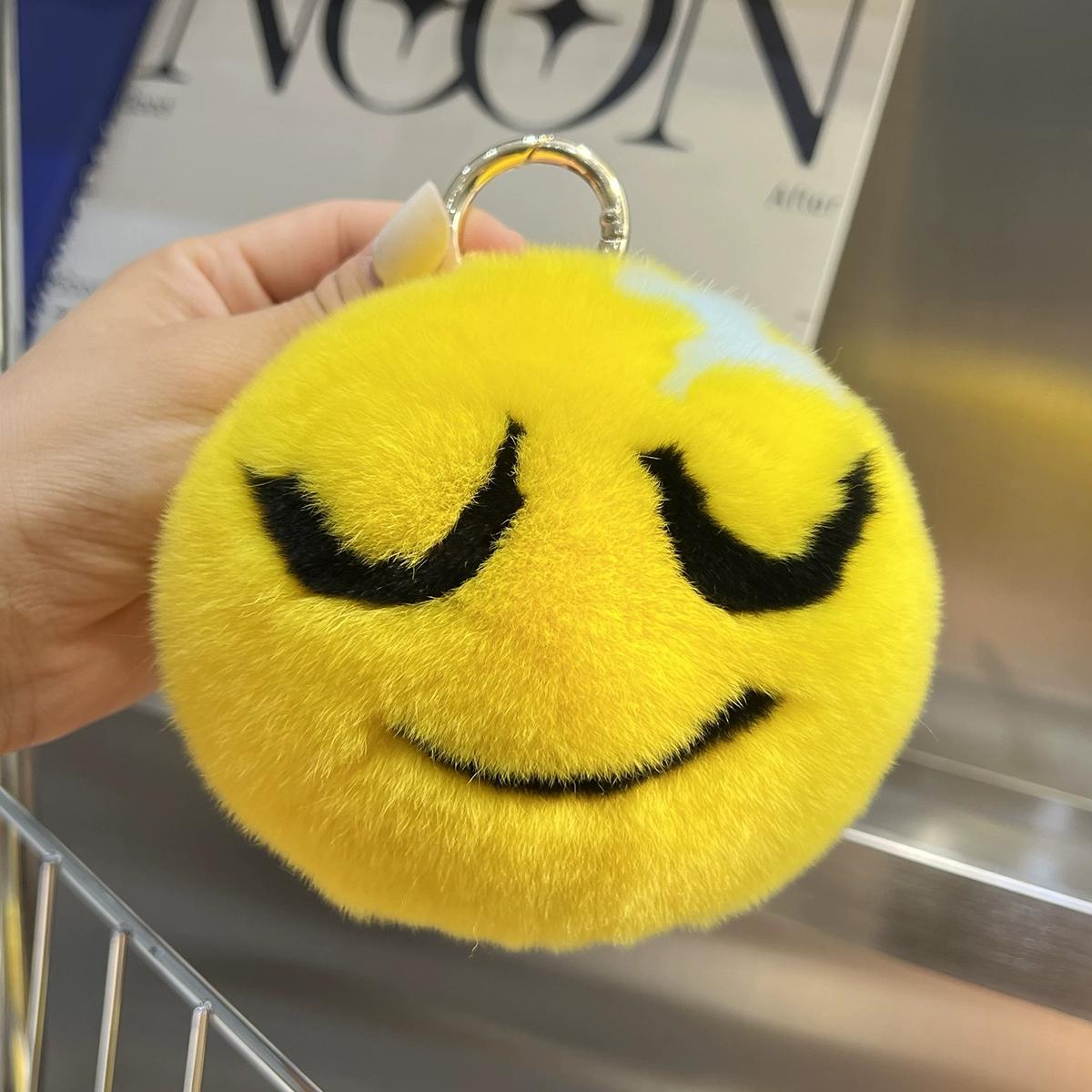 

Страшненький милий емодзі з хутра кролика рекс, підвіска-брелок для автомобіля ins помпон смайлик, підвіска для сумки подарунок.