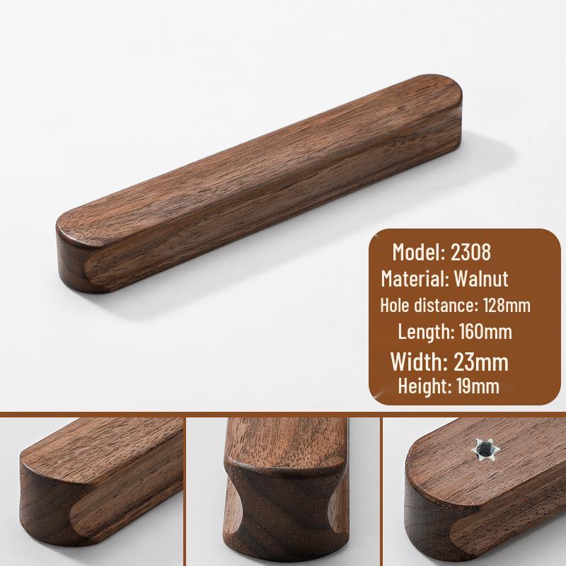 Japanese Minimalist Walnut Handle Solid Wood Cabinet and Wardrobe Drawer Handle